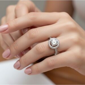 Round 925 Sterling Silver CZ wedding Engagement Ring Size 6